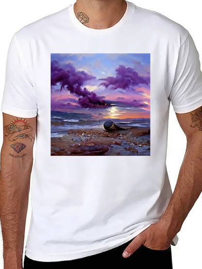 Sunset Beach T-Shirt - Artistic Coastal Design