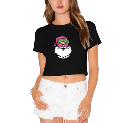 Cool Heart Sunglasses Santa Claus Christmas Crop Tee