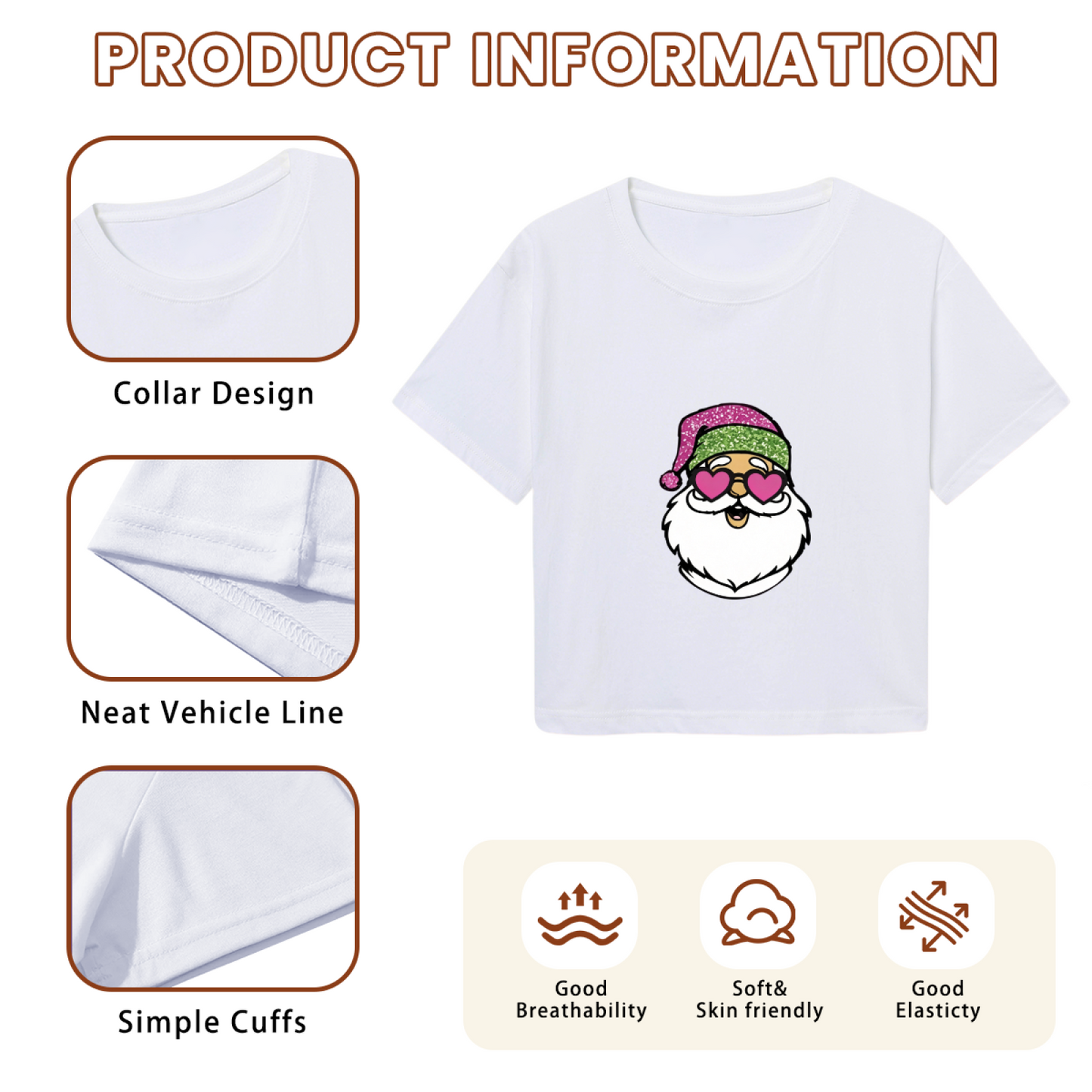 Cool Heart Sunglasses Santa Claus Christmas Crop Tee