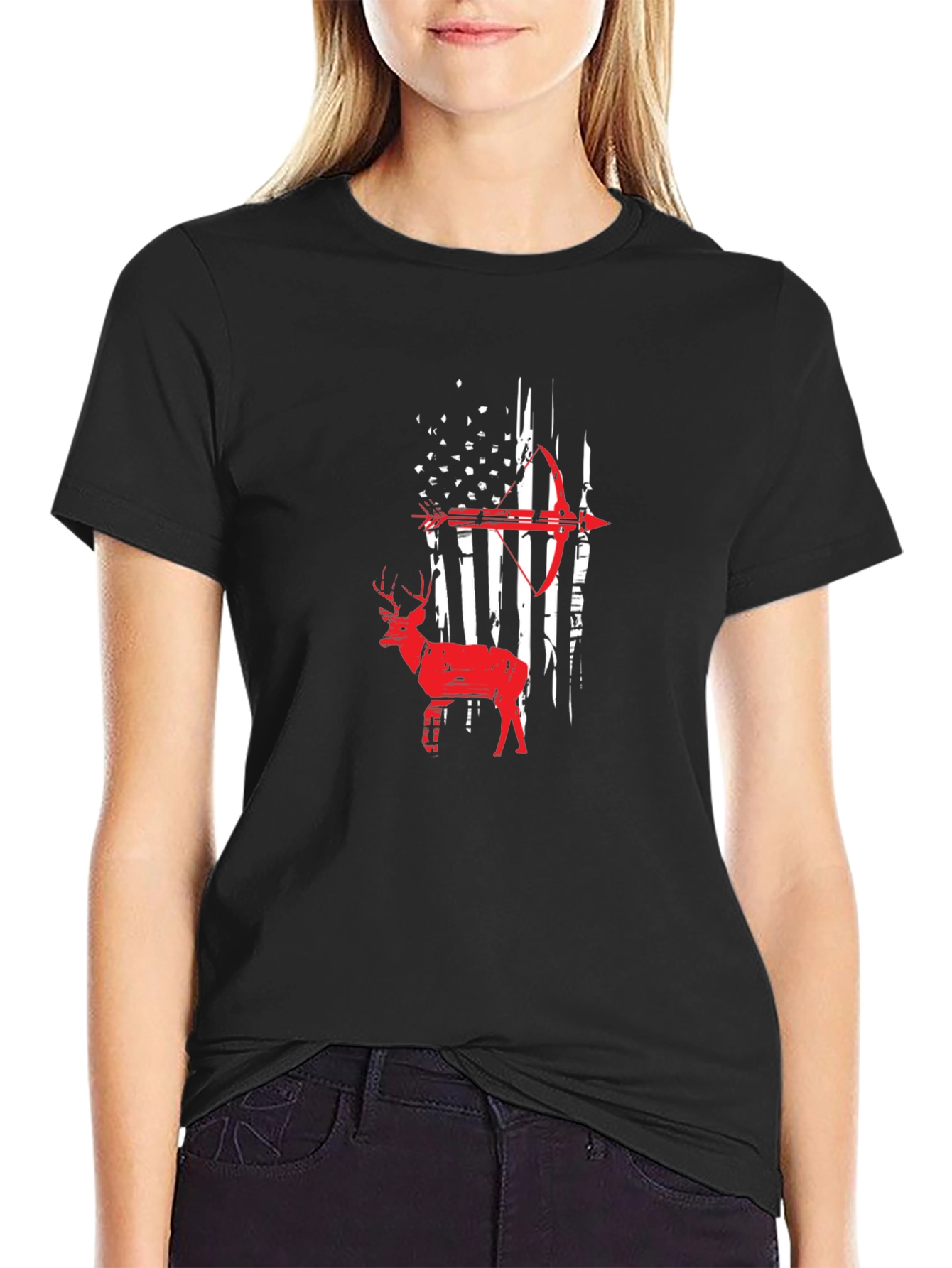 American Flag Deer Bow Hunting T-Shirt