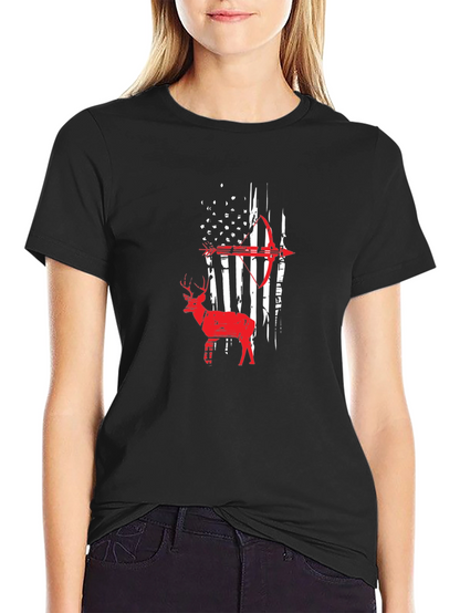 American Flag Deer Bow Hunting T-Shirt