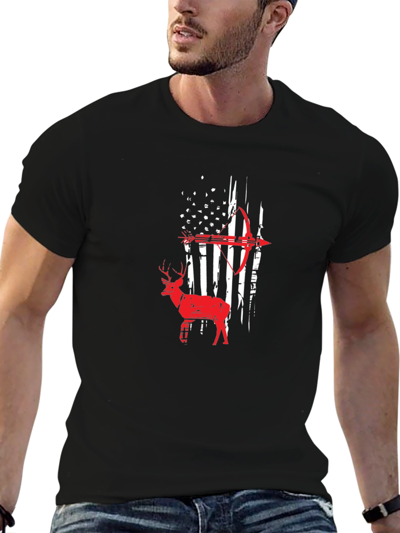 American Flag Deer Bow Hunting T-Shirt