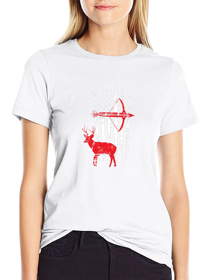 American Flag Deer Bow Hunting T-Shirt