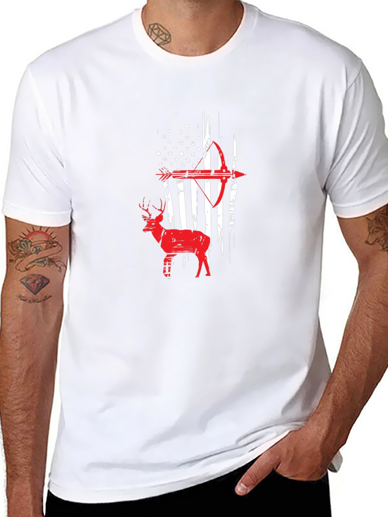 American Flag Deer Bow Hunting T-Shirt