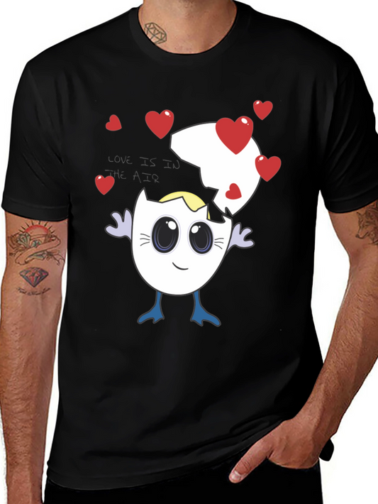 Cute Egg with Hearts Graphic Tee - Soft Black Cotton