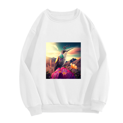 Hummingbird Sunset Photo Crewneck Sweatshirt - Nature Wildlife Photography Pullover