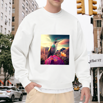 Hummingbird Sunset Photo Crewneck Sweatshirt - Nature Wildlife Photography Pullover
