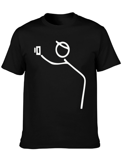 Selfie Stick Figure Graphic Tee - Black Cotton