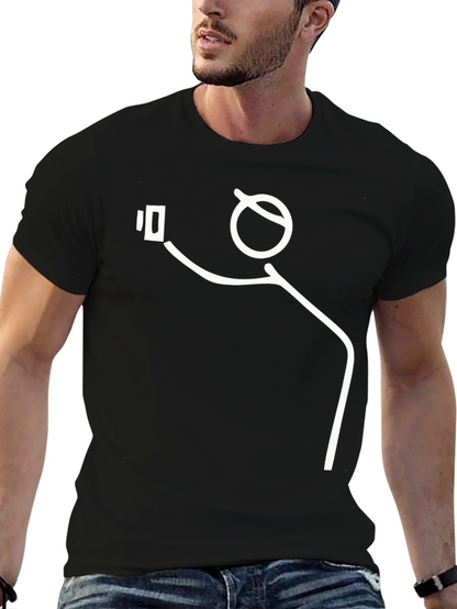 Selfie Stick Figure Graphic Tee - Black Cotton