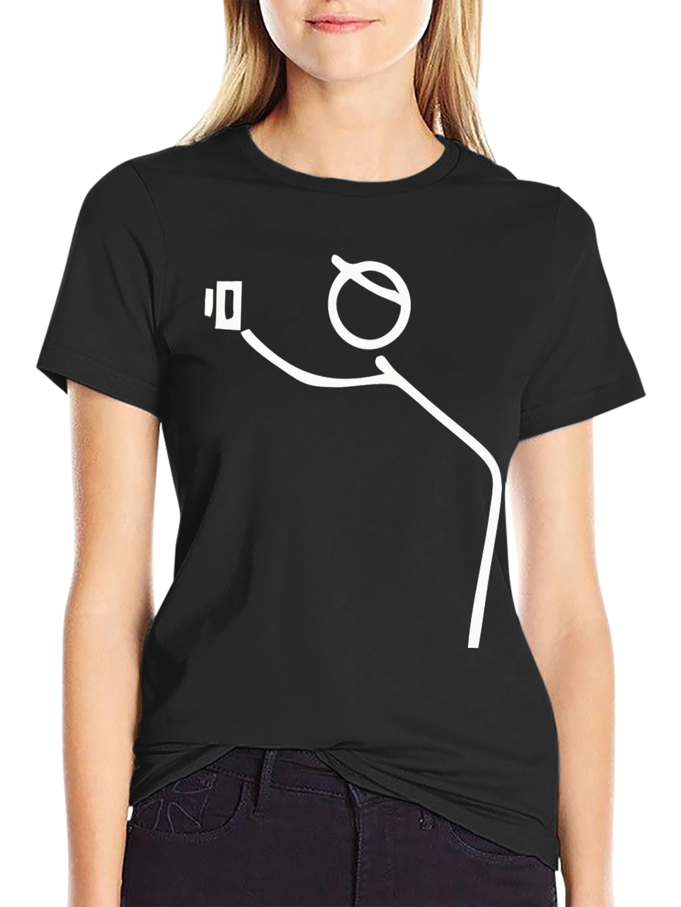 Selfie Stick Figure Graphic Tee - Black Cotton