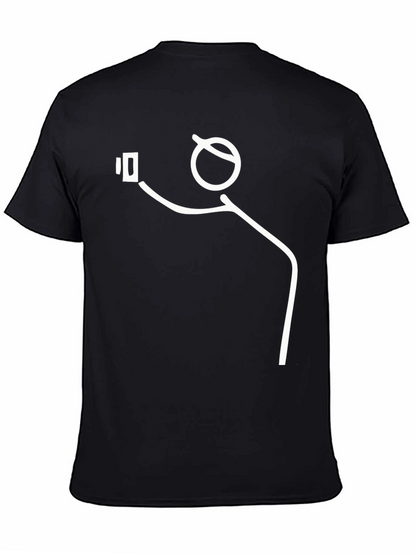 Selfie Stick Figure Graphic Tee - Black Cotton