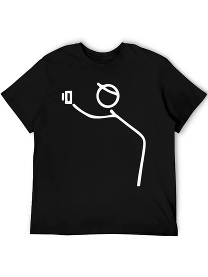 Selfie Stick Figure Graphic Tee - Black Cotton