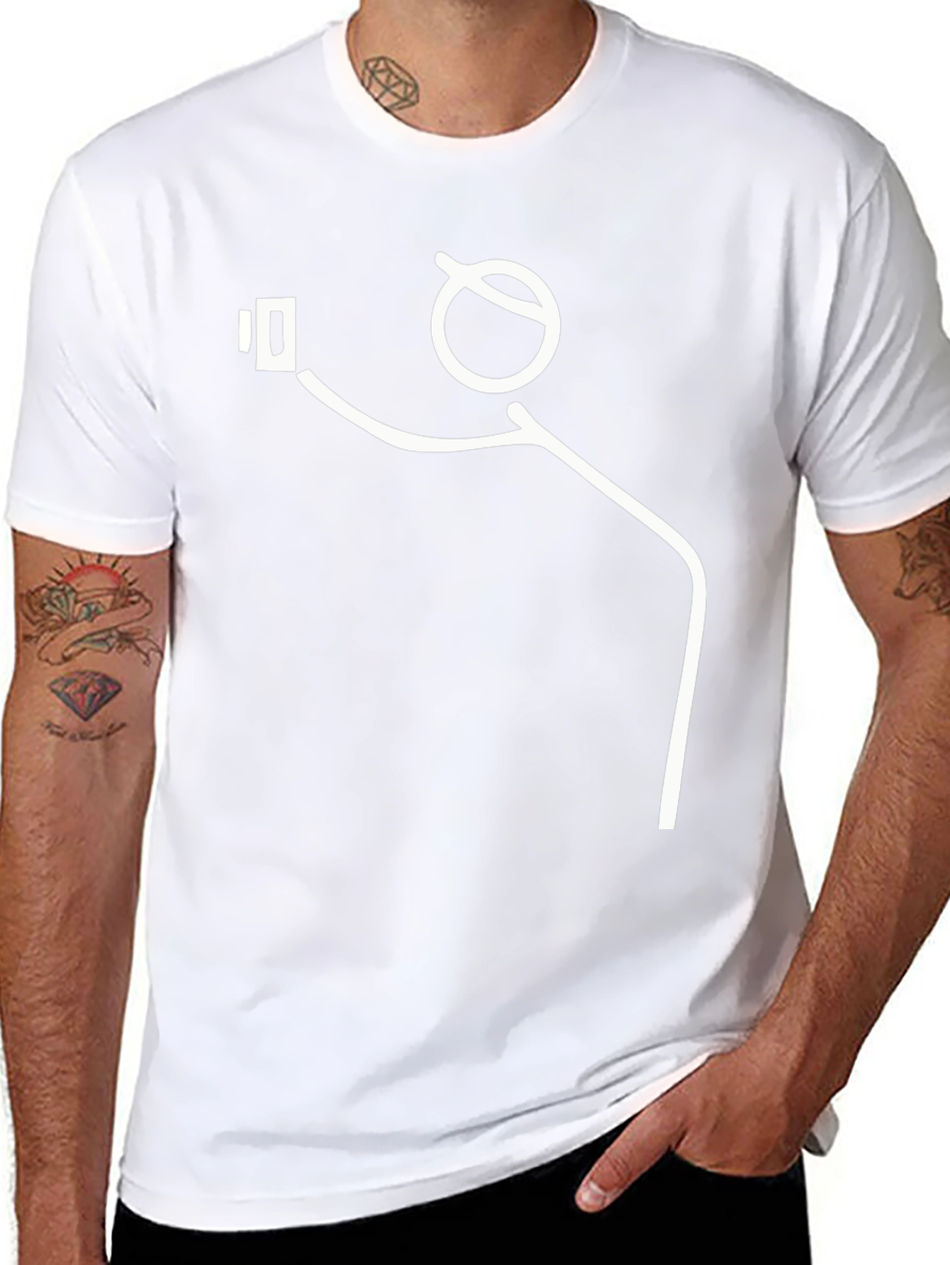 Selfie Stick Figure Graphic Tee - Black Cotton
