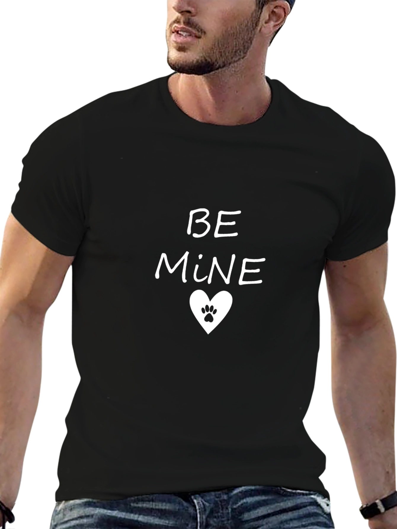 Be Mine Paw Print Heart Graphic Tee - Black