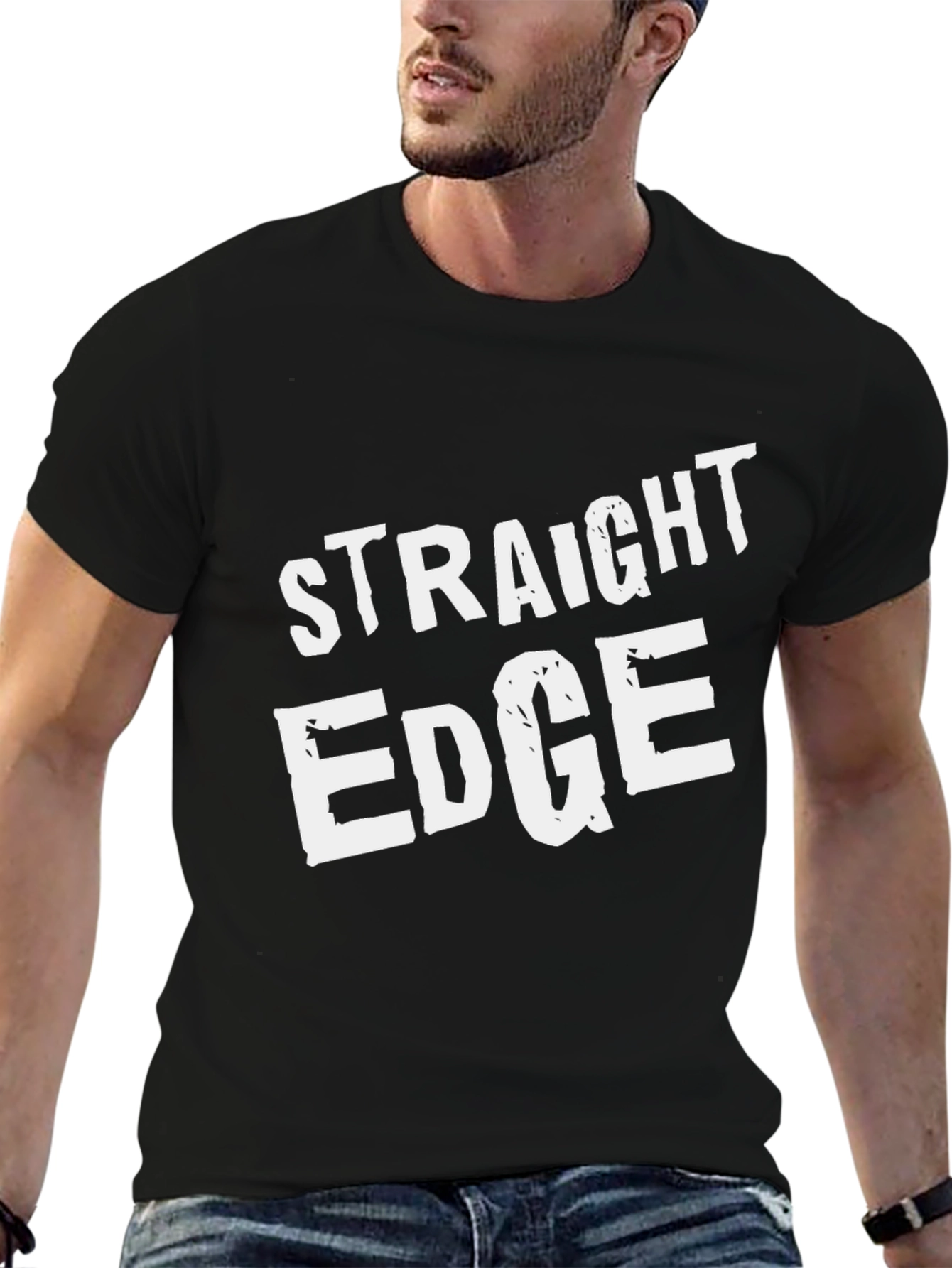 Straight Edge Black T-Shirt Crew Neck Casual