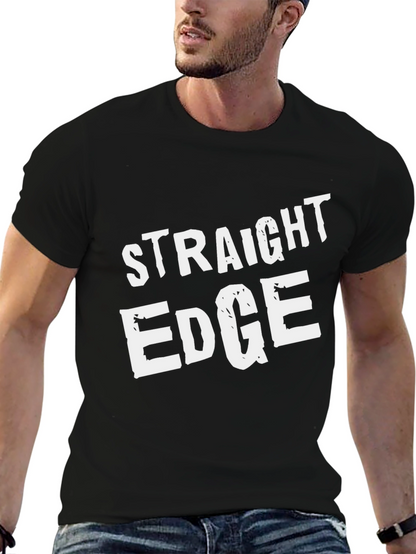 Straight Edge Black T-Shirt Crew Neck Casual
