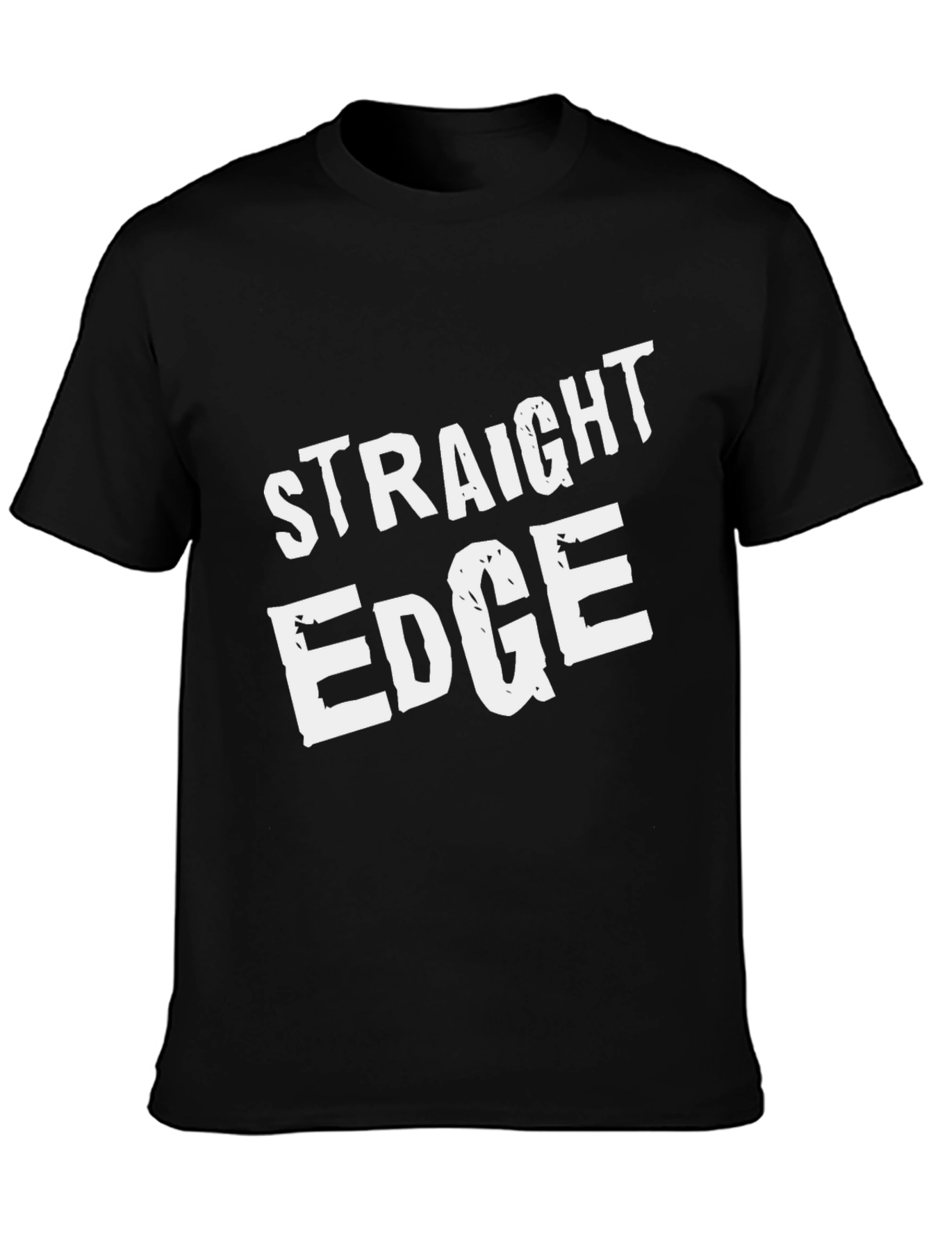 Straight Edge Black T-Shirt Crew Neck Casual