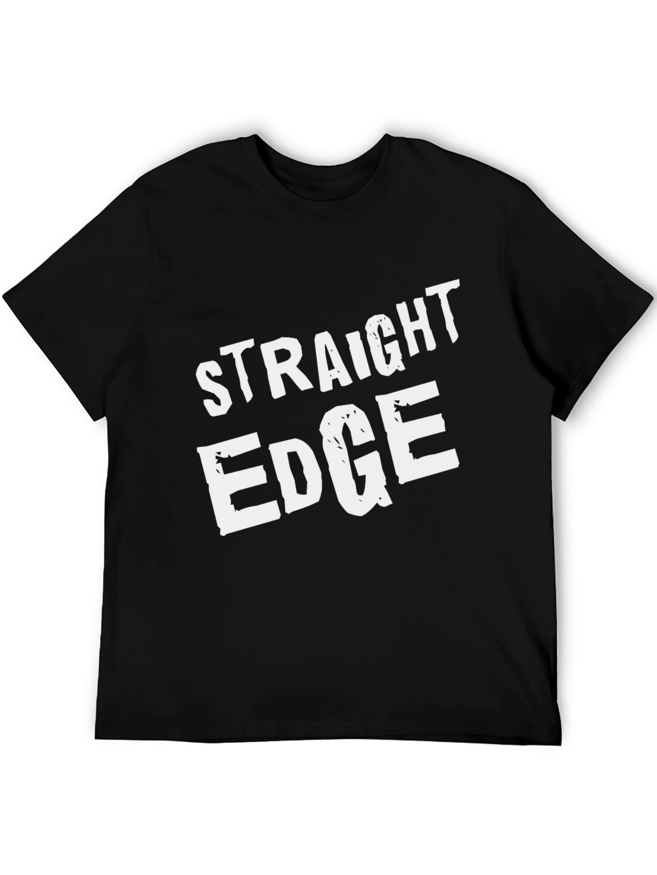 Straight Edge Black T-Shirt Crew Neck Casual