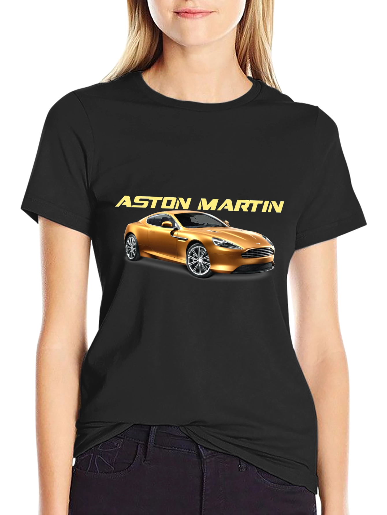 Aston Martin Car Graphic Tee - Black Cotton