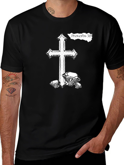 Cross & Diamonds Black T-Shirt - Proverbs 3:15
