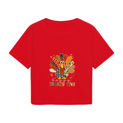 Happy Turkey Day Patchwork Style Thanksgiving Cropped Tee