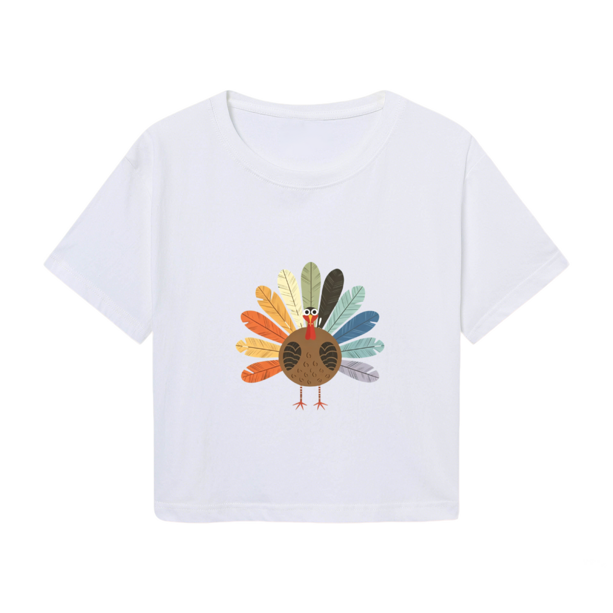 Boho Colorful Feather Turkey Minimal Thanksgiving Fall Crop Top