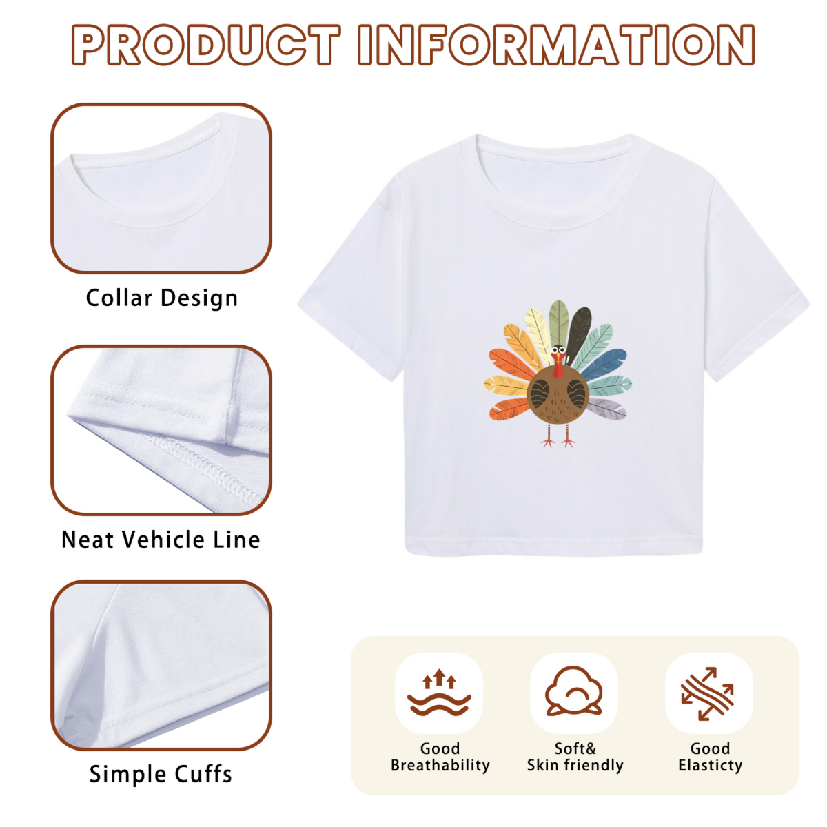 Boho Colorful Feather Turkey Minimal Thanksgiving Fall Crop Top