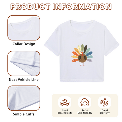 Boho Colorful Feather Turkey Minimal Thanksgiving Fall Crop Top
