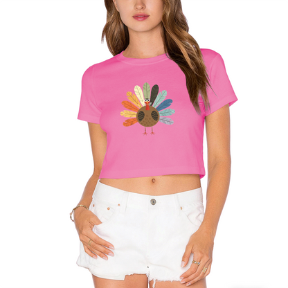 Boho Colorful Feather Turkey Minimal Thanksgiving Fall Crop Top