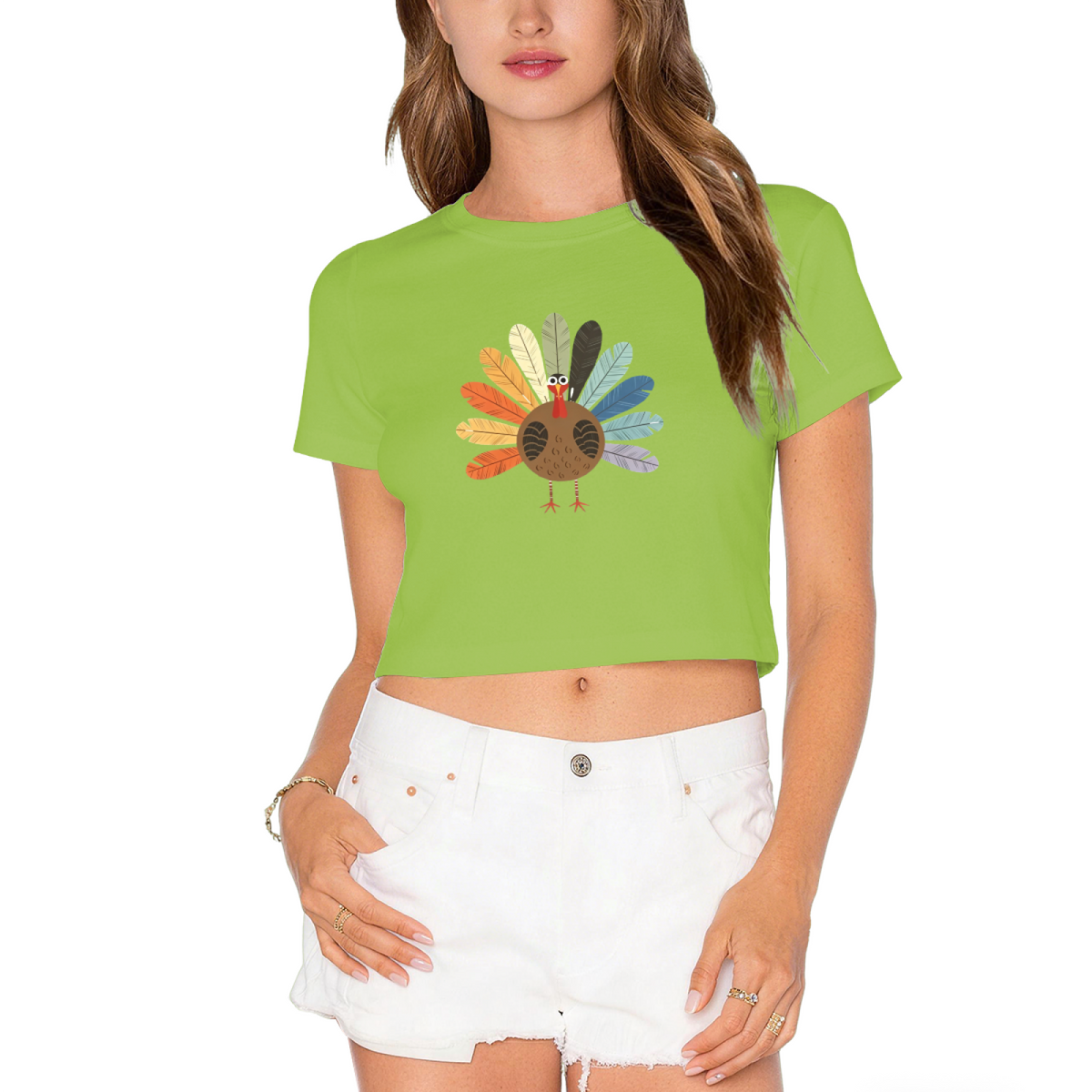 Boho Colorful Feather Turkey Minimal Thanksgiving Fall Crop Top