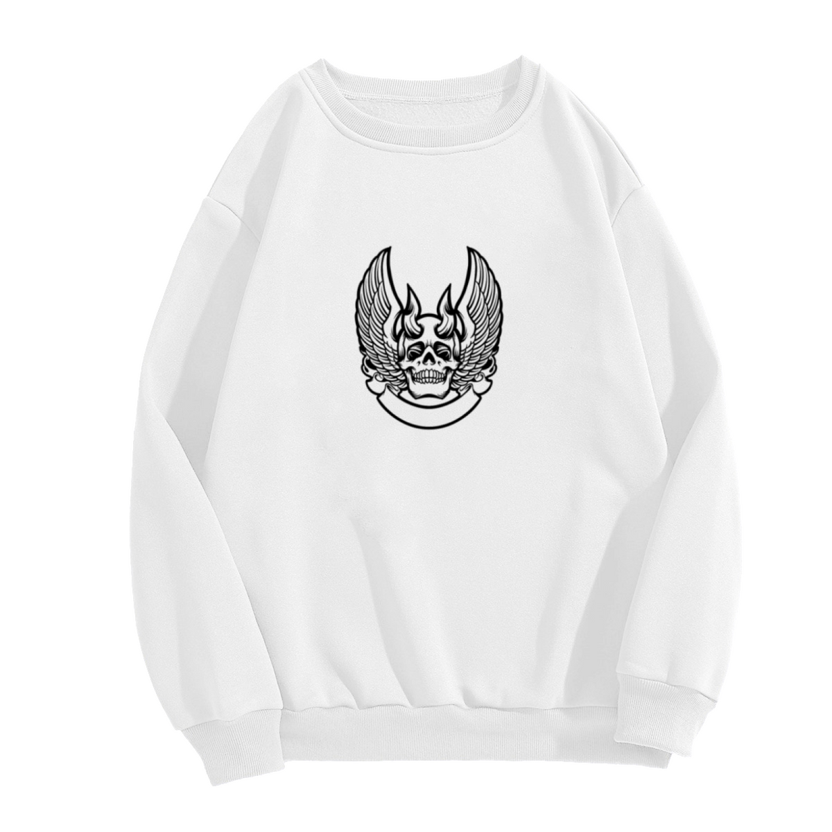 Winged Skull Banner Sweatshirt - Gothic Punk Skull Crewneck, Tattoo Art Rocker Pullover, Biker Edgy Gift Sweatshirt, Rock and Roll Top