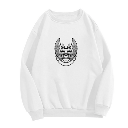 Winged Skull Banner Sweatshirt - Gothic Punk Skull Crewneck, Tattoo Art Rocker Pullover, Biker Edgy Gift Sweatshirt, Rock and Roll Top