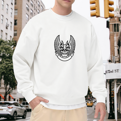 Winged Skull Banner Sweatshirt - Gothic Punk Skull Crewneck, Tattoo Art Rocker Pullover, Biker Edgy Gift Sweatshirt, Rock and Roll Top