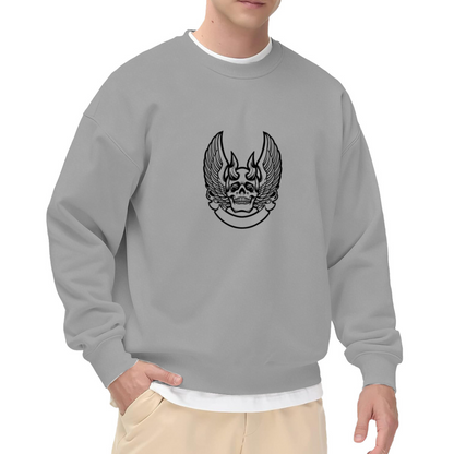 Winged Skull Banner Sweatshirt - Gothic Punk Skull Crewneck, Tattoo Art Rocker Pullover, Biker Edgy Gift Sweatshirt, Rock and Roll Top