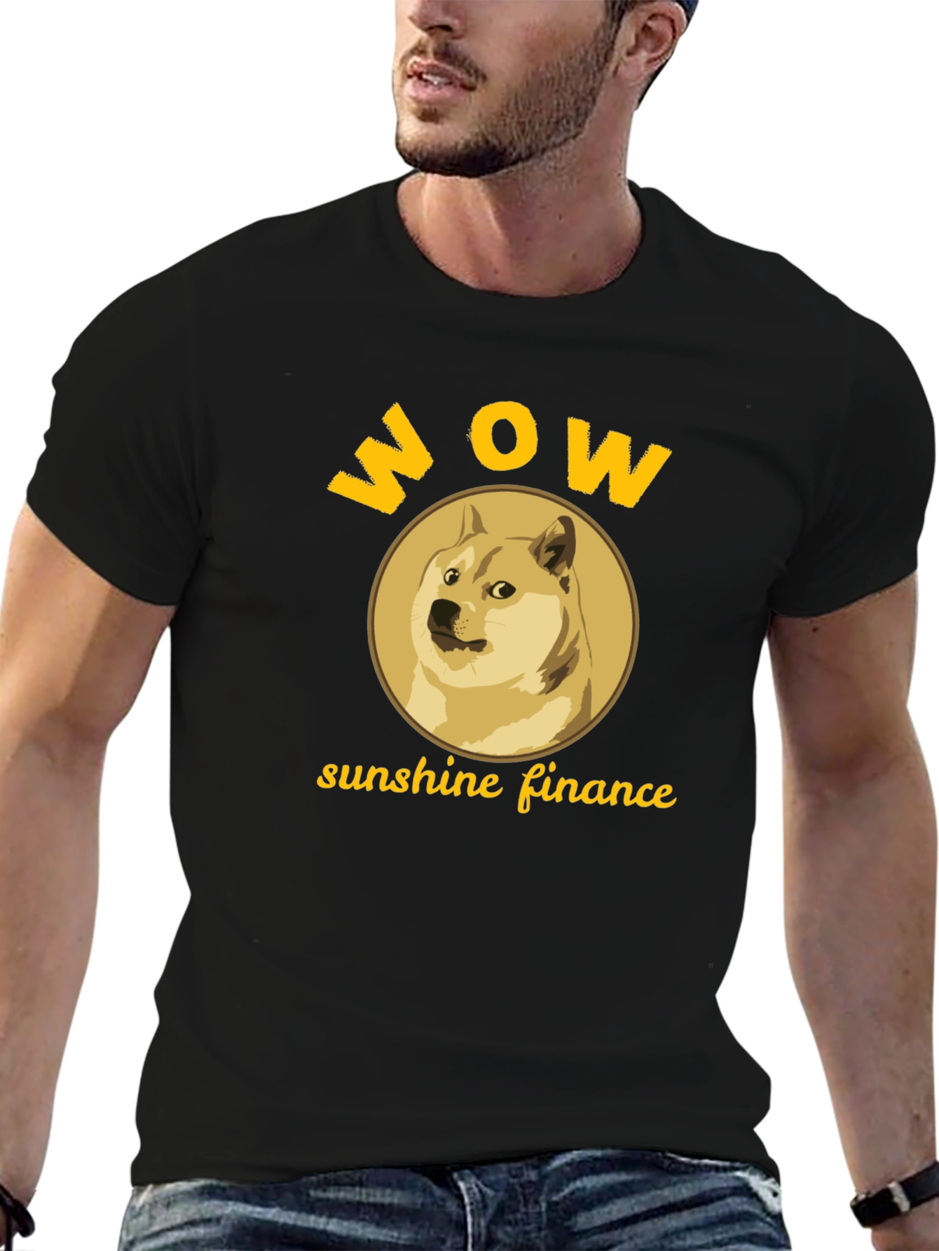 WOW Doge Sunshine Finance Black T-Shirt