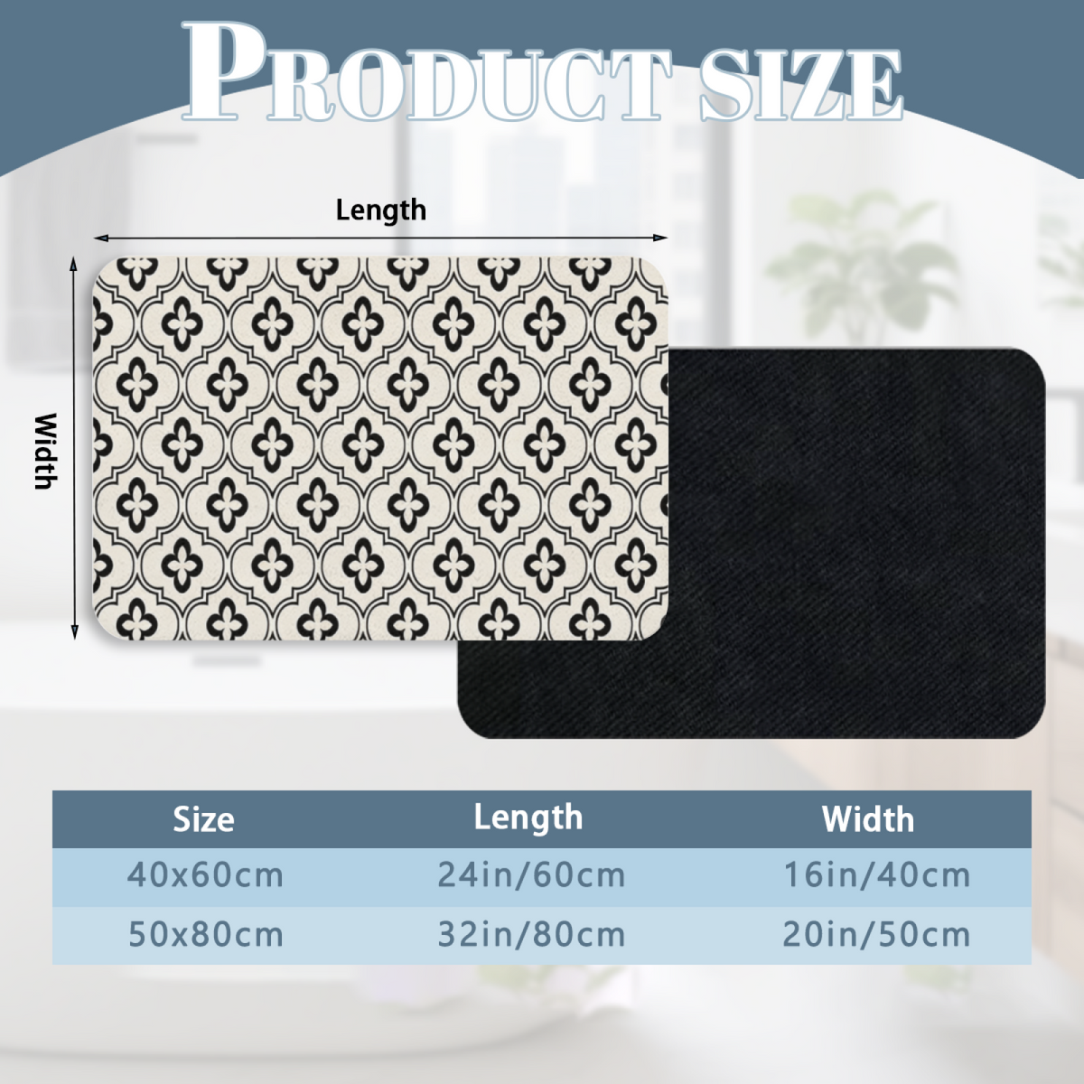 Black White Four?Leaf Clover Tile Diatomite Mat£üFrench Black White Four?Leaf Clover Pattern Tile Diatomite Mat, Retro Luxury Quick?Dry Non?Slip Bathroom Rug