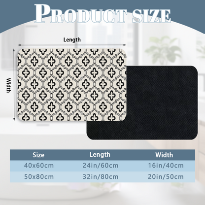 Black White Four?Leaf Clover Tile Diatomite Mat£üFrench Black White Four?Leaf Clover Pattern Tile Diatomite Mat, Retro Luxury Quick?Dry Non?Slip Bathroom Rug
