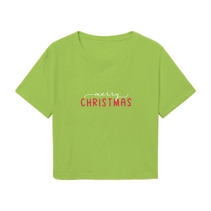 Simple Merry Christmas Minimalist Holiday Green Crop Top