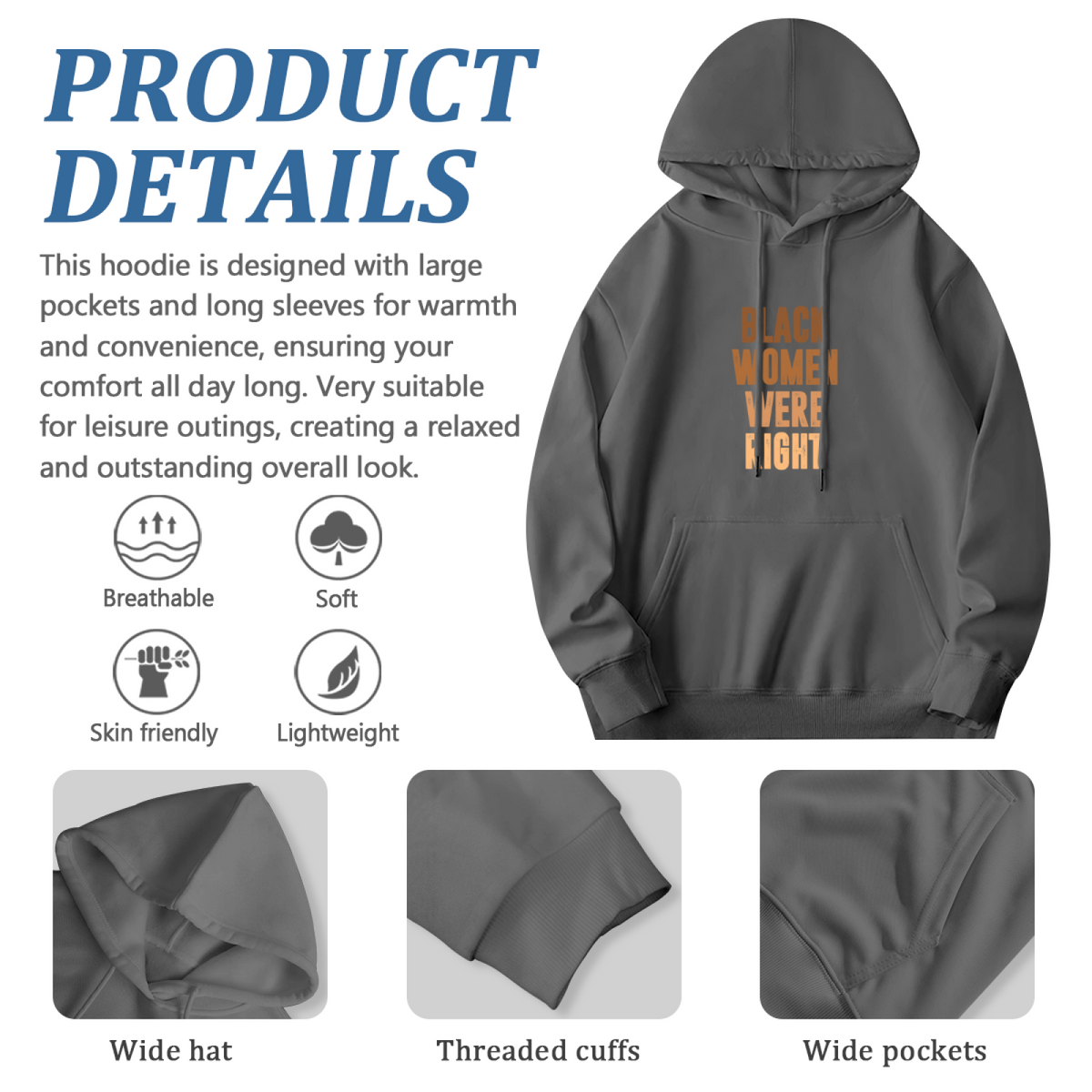 Black Women Were Right Slogan Graphic Hoodie