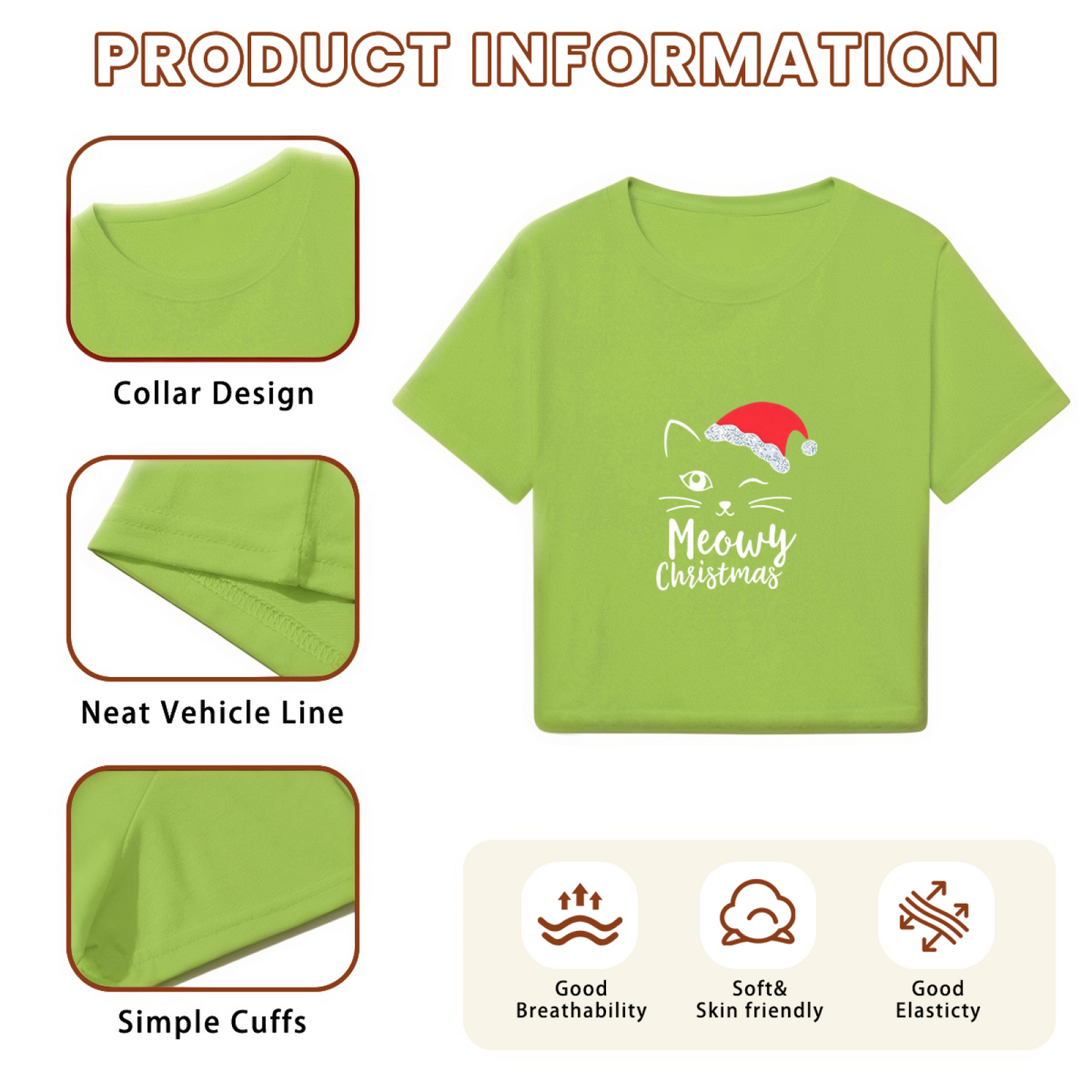 Meowy Christmas Winking Cat Holiday Casual Crop Tee