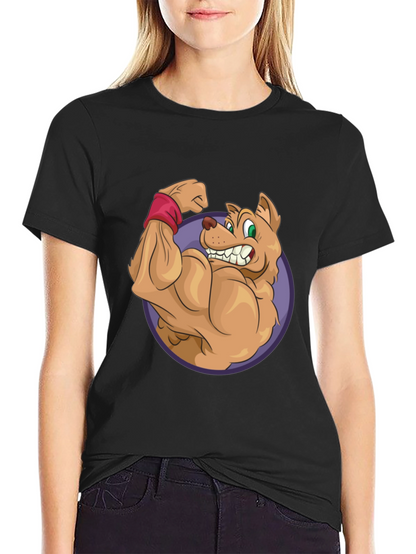 Cartoon Dog Flexing Muscles Graphic T-Shirt