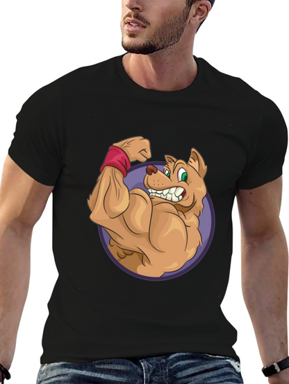 Cartoon Dog Flexing Muscles Graphic T-Shirt