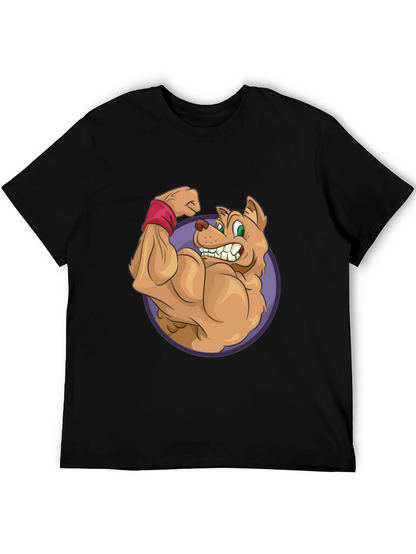 Cartoon Dog Flexing Muscles Graphic T-Shirt