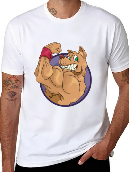Cartoon Dog Flexing Muscles Graphic T-Shirt