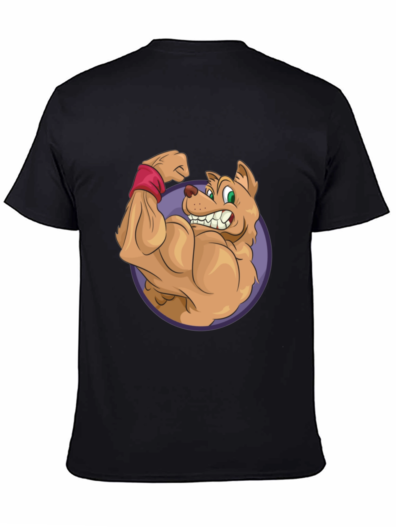 Cartoon Dog Flexing Muscles Graphic T-Shirt