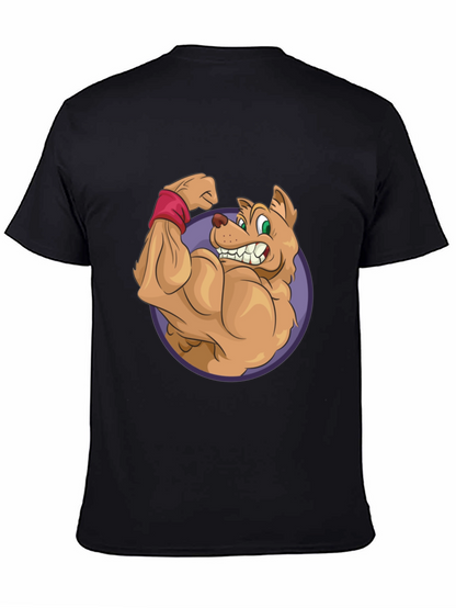 Cartoon Dog Flexing Muscles Graphic T-Shirt