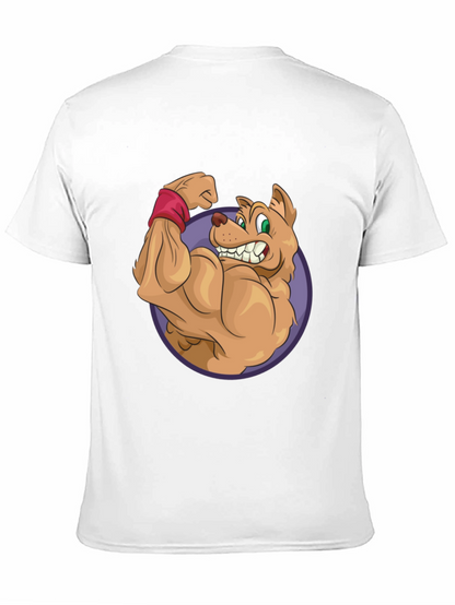 Cartoon Dog Flexing Muscles Graphic T-Shirt
