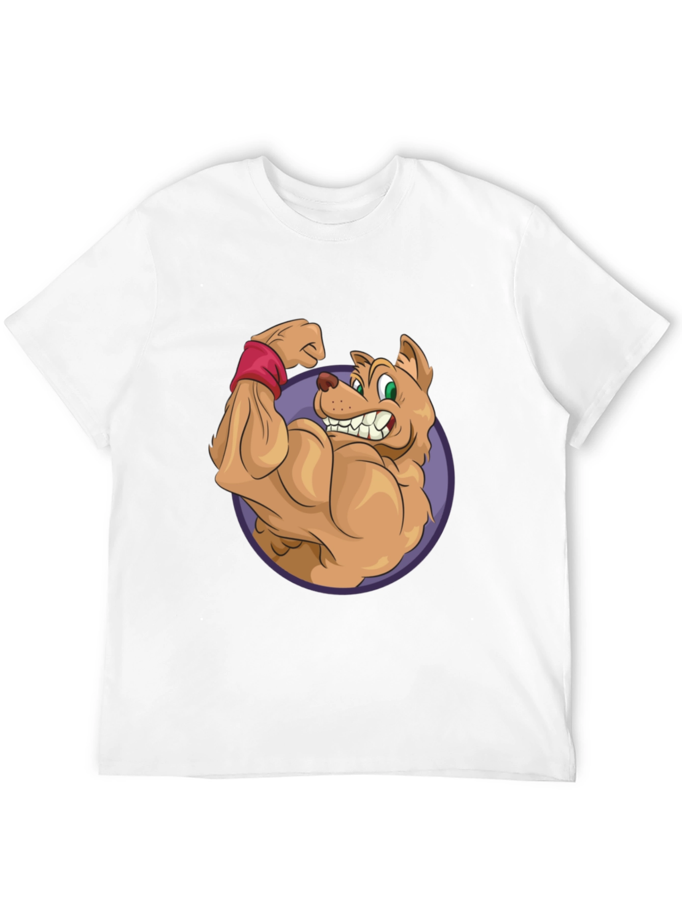 Cartoon Dog Flexing Muscles Graphic T-Shirt