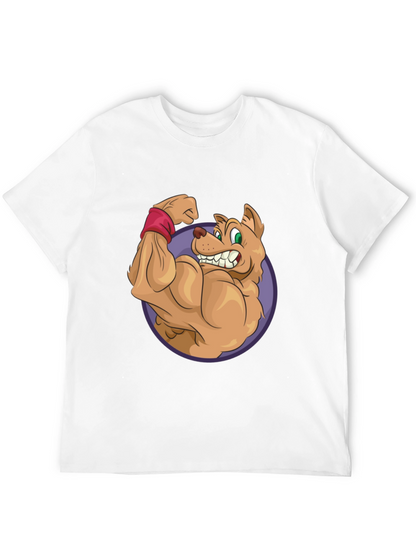 Cartoon Dog Flexing Muscles Graphic T-Shirt