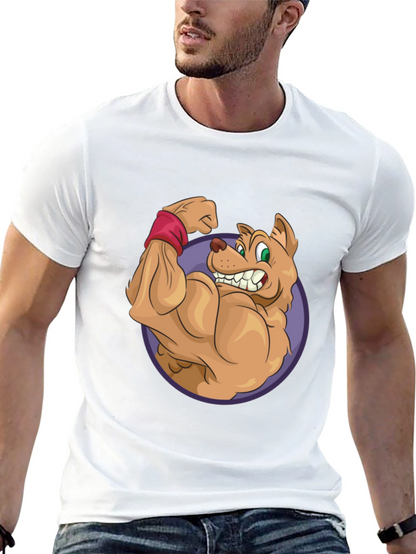 Cartoon Dog Flexing Muscles Graphic T-Shirt
